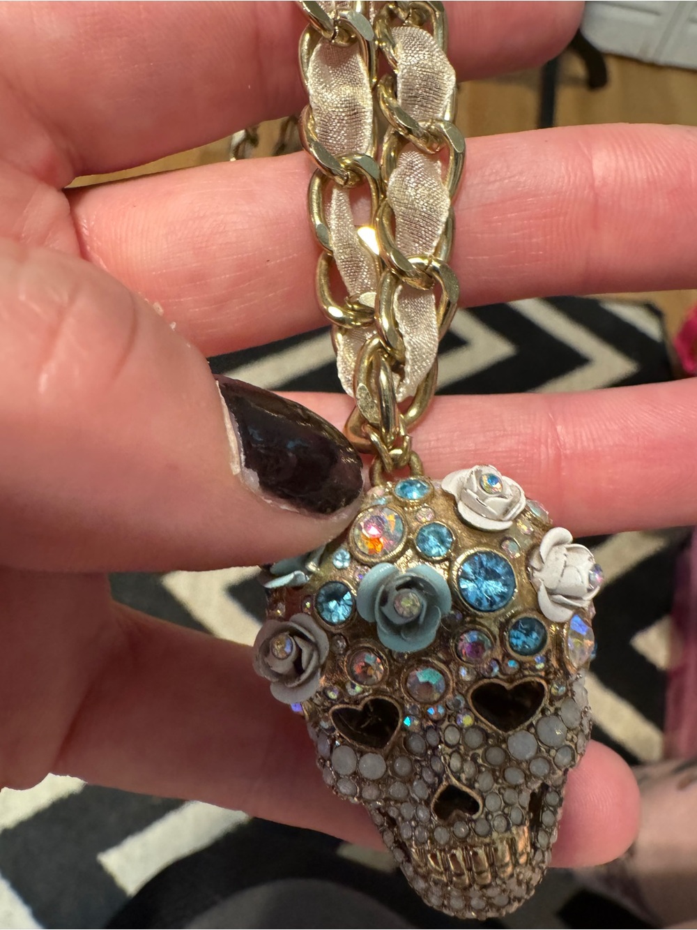 Betsey Johnson Sugar Skull Pendant with Flowers - Picture 2 of 7